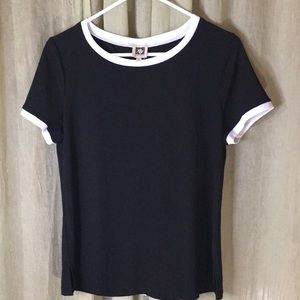 Anne Klein Black and White Button Back Tee